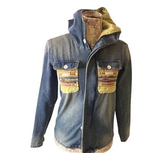 VinDenim Jean Hooded Vintage Jacket New Century Patchwork Boho Chic Women's SZ 4